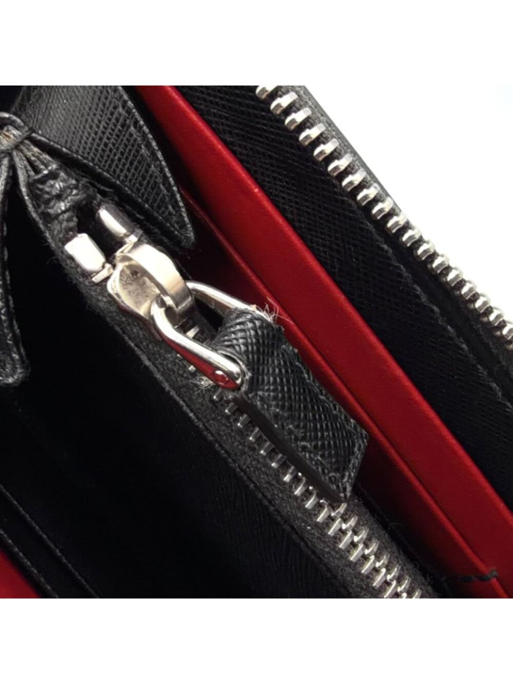 Prada Zip Around Leather Black Wallet Silver - Picture 13 of 14